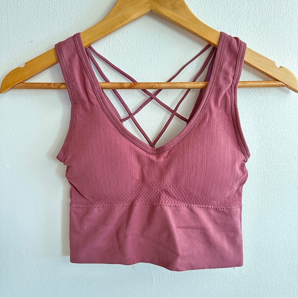 Red Crisscross Strappy Padded Sports Bra Top